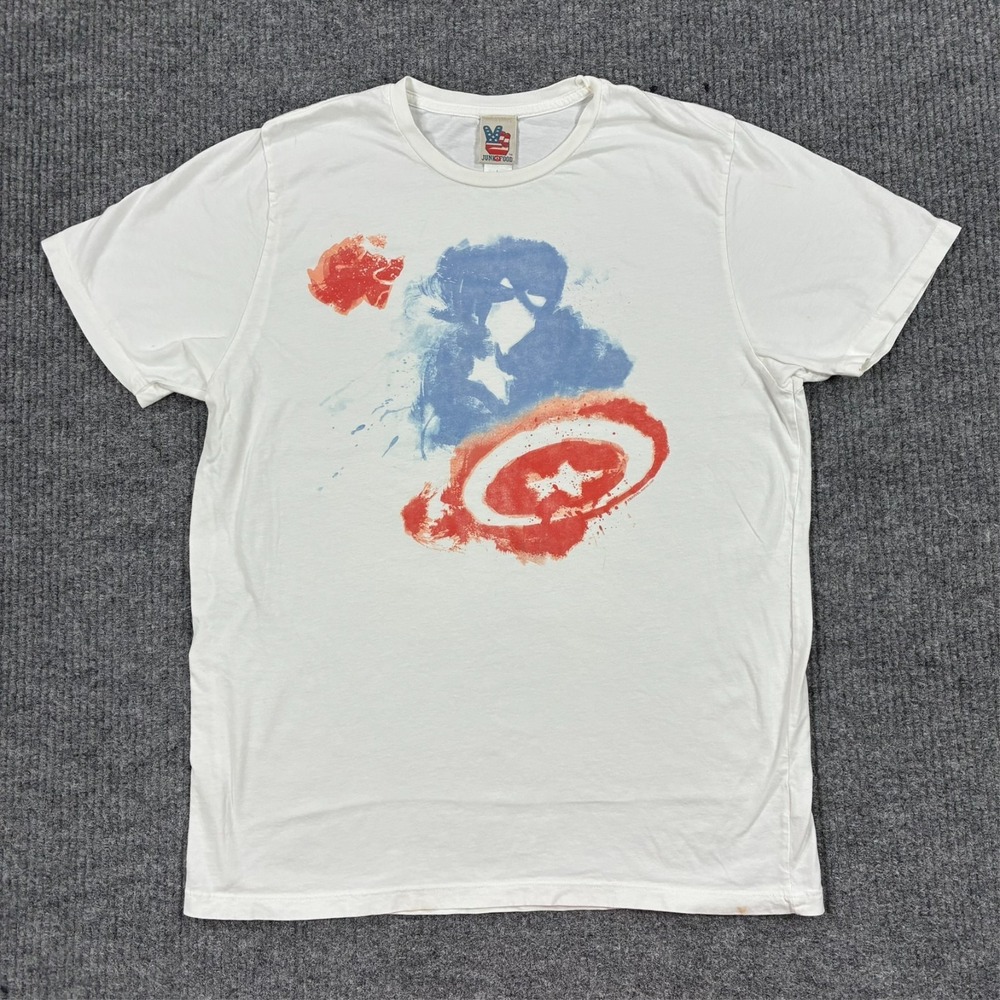 Junk Food Marvel Captain America Graphic T Shirt Size Large White Superhero